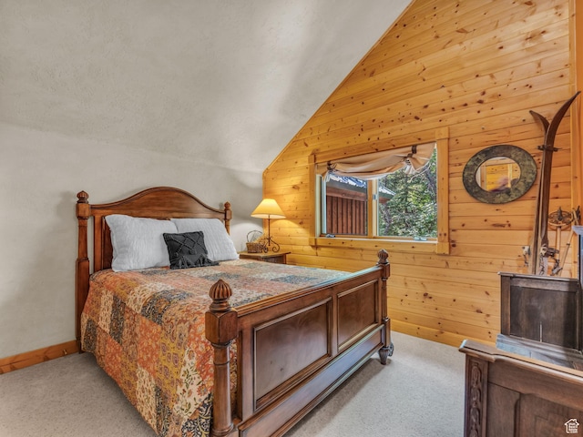 8998 Timphaven Rd, Sundance, UT 84604 - carpeted bedroom with vaulted ceiling and wood walls