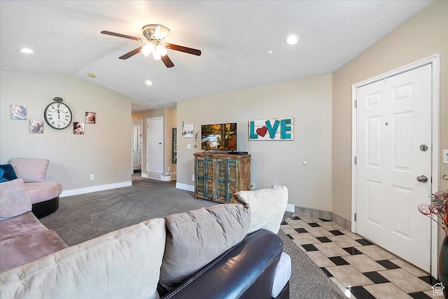 3042 S Festival Dr W, West Valley City, UT 84120 - living area featuring a ceiling fan, vaulted ceiling, recessed lighting, and a textured ceiling