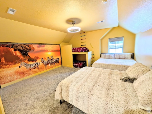 251 N Summit Dr, Beaver, UT 84713 - bedroom with vaulted ceiling, carpet, and a textured ceiling