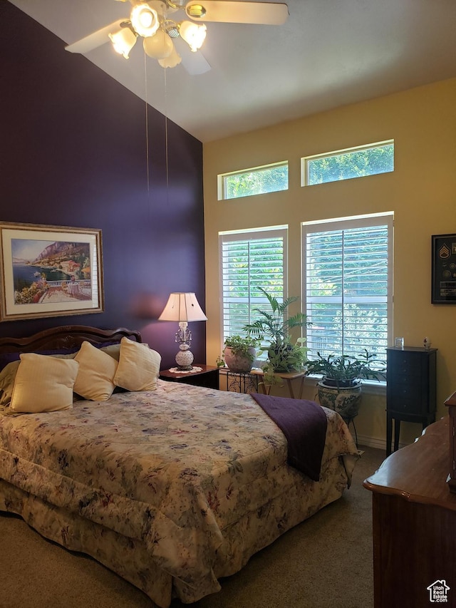62 S 100 E, Kaysville, UT 84037 - carpeted bedroom featuring high vaulted ceiling and a ceiling fan