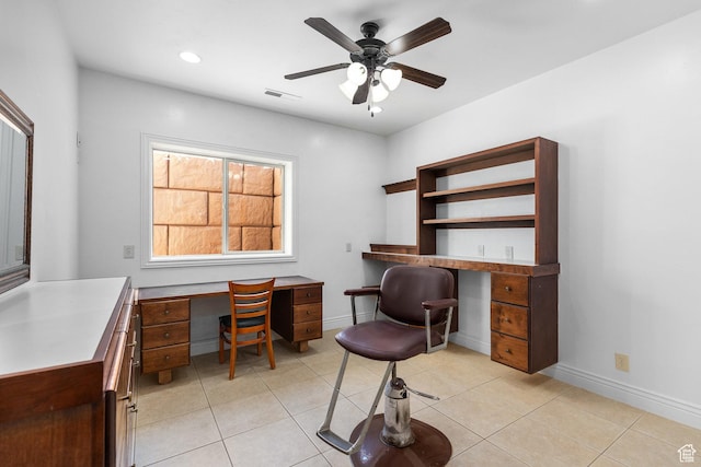480 W Tonapah Way, Ivins, UT 84738 - office with built in desk, ceiling fan, recessed lighting, and light tile patterned floors