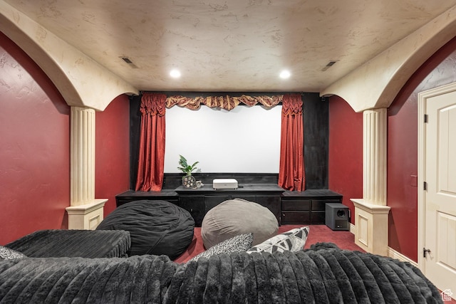 480 W Tonapah Way, Ivins, UT 84738 - carpeted cinema featuring ornate columns, arched walkways, and recessed lighting