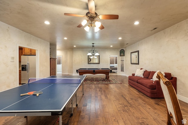 480 W Tonapah Way, Ivins, UT 84738 - recreation room featuring hardwood / wood-style flooring, recessed lighting, billiards, and ceiling fan