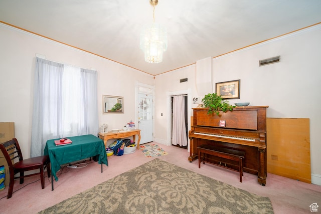 742 N 300 E, Logan, UT 84321 - sitting room featuring carpet, a chandelier, and ornamental molding