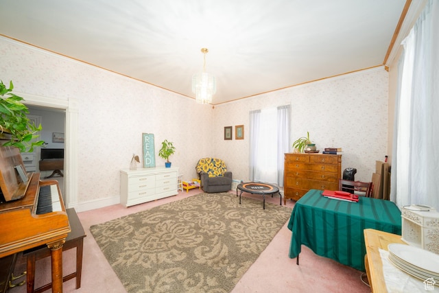 742 N 300 E, Logan, UT 84321 - bedroom with ornamental molding, wallpapered walls, and carpet floors