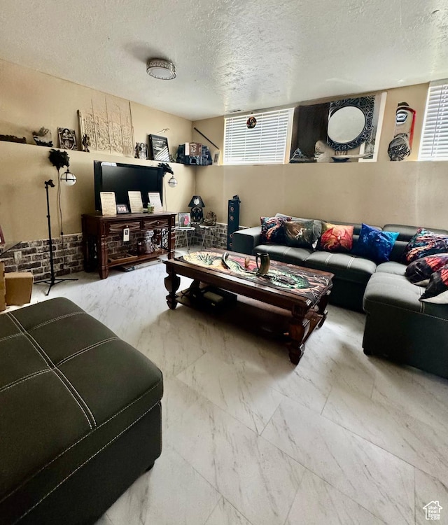 1360 W 7305 S, West Jordan, UT 84084 - living room with a textured ceiling, healthy amount of natural light, and marble look tiles