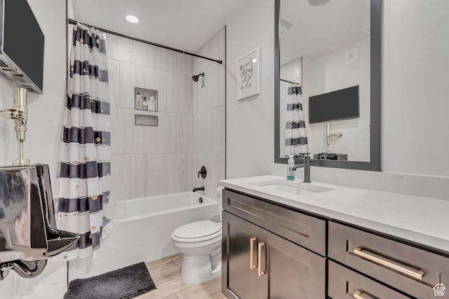 11536 S Allerton Dr, South Jordan, UT 84009 - bathroom featuring vanity, shower / bathtub combination with curtain, and wood finished floors