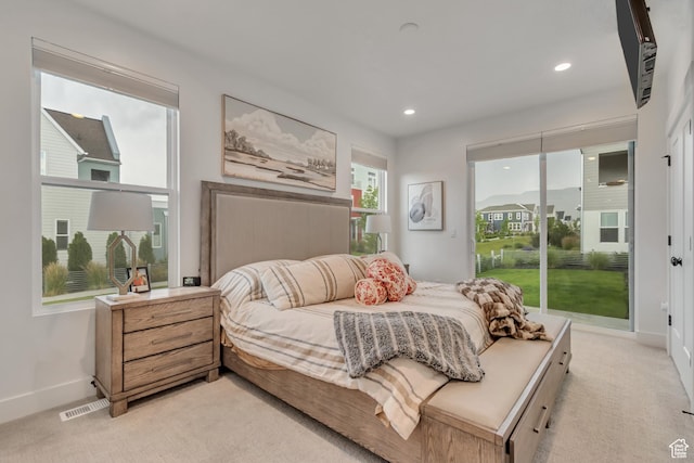 11536 S Allerton Dr, South Jordan, UT 84009 - bedroom with access to outside, light carpet, and recessed lighting