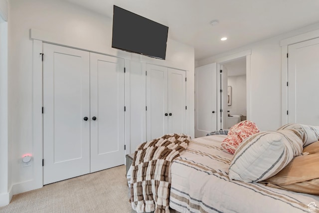 11536 S Allerton Dr, South Jordan, UT 84009 - bedroom featuring two closets, light colored carpet, and recessed lighting