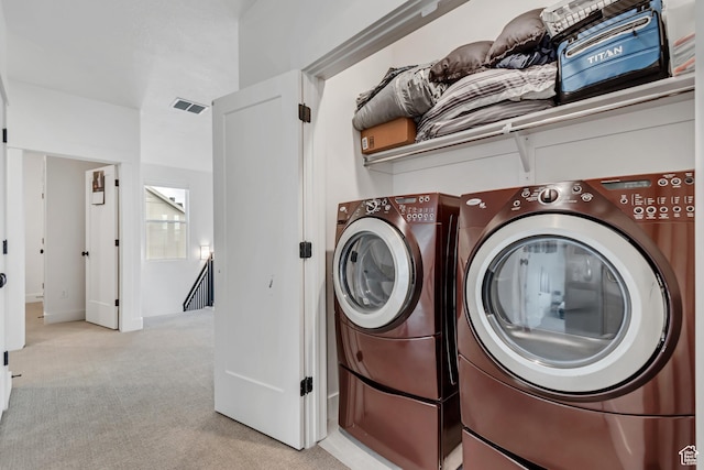11536 S Allerton Dr, South Jordan, UT 84009 - laundry room featuring washing machine and dryer and light colored carpet