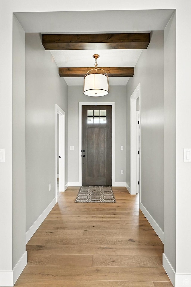 3127 W 2350 S, Cedar City, UT 84720 - foyer entrance with beamed ceiling and light wood-style flooring