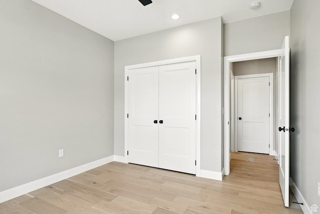 3127 W 2350 S, Cedar City, UT 84720 - unfurnished bedroom featuring light wood-style floors, recessed lighting, a closet, and ceiling fan