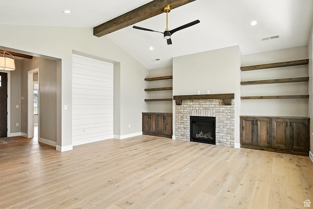 3127 W 2350 S, Cedar City, UT 84720 - unfurnished living room with ceiling fan, light wood-type flooring, recessed lighting, and a fireplace
