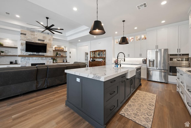 2616 S 3210 E, St George, UT 84790 - kitchen with appliances with stainless steel finishes, white cabinets, ceiling fan, gray cabinetry, and recessed lighting