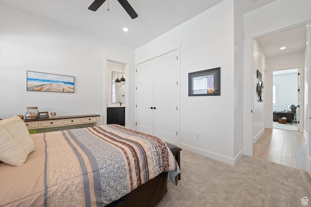 2616 S 3210 E, St George, UT 84790 - carpeted bedroom featuring a closet, recessed lighting, and a ceiling fan