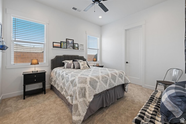2616 S 3210 E, St George, UT 84790 - bedroom featuring light carpet, ceiling fan, and recessed lighting