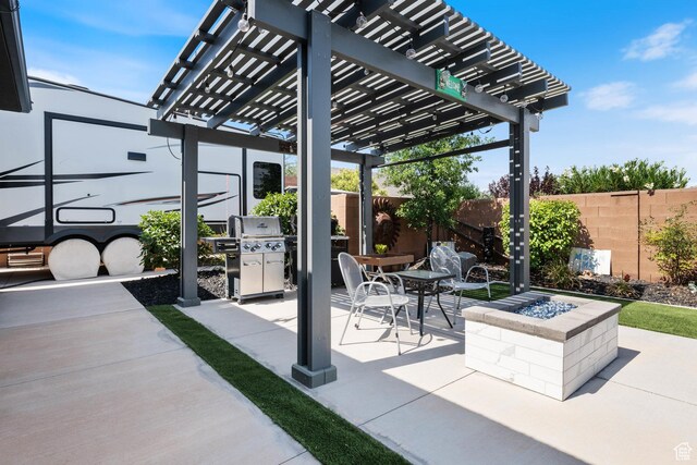 2616 S 3210 E, St George, UT 84790 - fenced backyard with a fire pit, grilling area, a patio, and a pergola