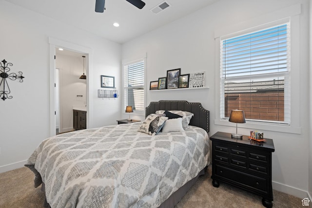 2616 S 3210 E, St George, UT 84790 - carpeted bedroom featuring recessed lighting, ensuite bath, and ceiling fan
