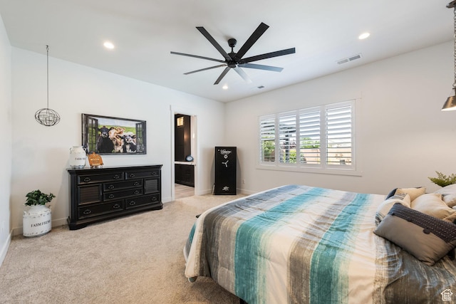 2616 S 3210 E, St George, UT 84790 - carpeted bedroom with recessed lighting, ceiling fan, and connected bathroom