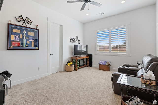 2616 S 3210 E, St George, UT 84790 - living room with ceiling fan, carpet flooring, and recessed lighting