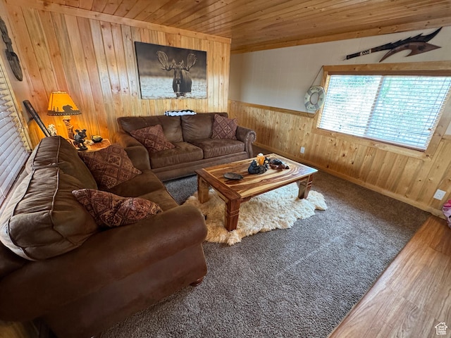 738 E Vanessa Ln Unit 386, Garden City, UT 84028 - living room with wooden walls, wood ceiling, wood finished floors, and wainscoting