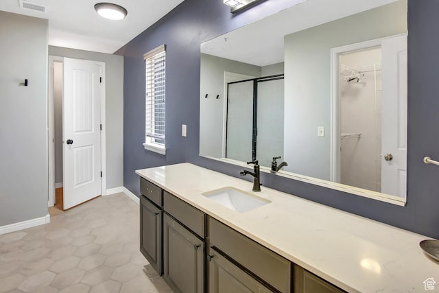 888 N Shepard Creek Pkwy W, Farmington, UT 84025 - bathroom with vanity, a shower stall, and a spacious closet