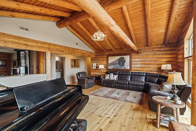 986 E 2290 N, Monroe, UT 84754 - living room featuring wooden ceiling, hardwood / wood-style floors, and rustic walls