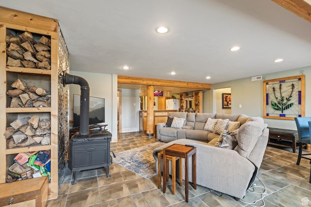 986 E 2290 N, Monroe, UT 84754 - living area featuring a wood stove and recessed lighting