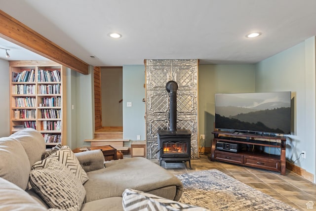 986 E 2290 N, Monroe, UT 84754 - living area with a wood stove and recessed lighting