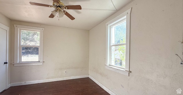 347 Hill St, Helper, UT 84526 - empty room with dark wood-style floors, healthy amount of natural light, a ceiling fan, and lofted ceiling