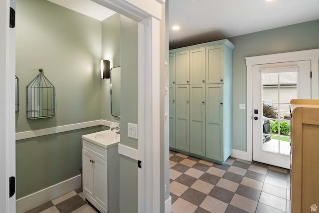 5843 W Wildflower Ln, Highland, UT 84003 - bathroom with vanity, tile patterned floors, and recessed lighting