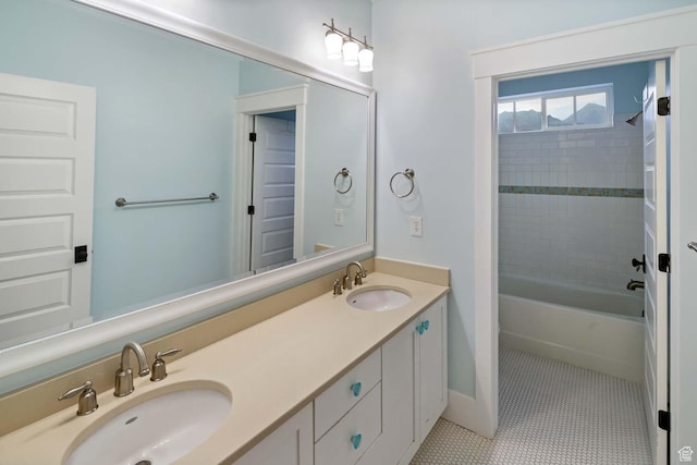 5843 W Wildflower Ln, Highland, UT 84003 - full bathroom with double vanity, tile patterned flooring, and shower / bath combination