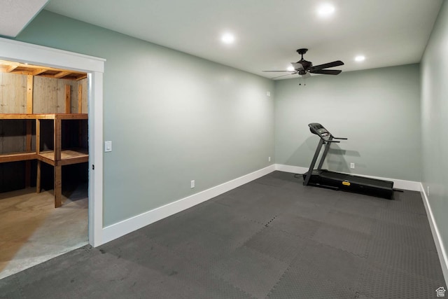 5843 W Wildflower Ln, Highland, UT 84003 - workout area featuring recessed lighting and a ceiling fan