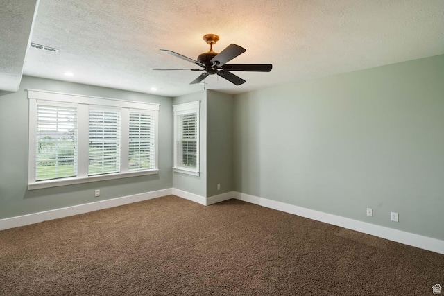 5843 W Wildflower Ln, Highland, UT 84003 - empty room with a textured ceiling, a ceiling fan, dark colored carpet, and recessed lighting