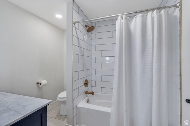 12060 S Lampton Dr W, Riverton, UT 84065 - bathroom with vanity, shower / tub combo, and tile patterned flooring