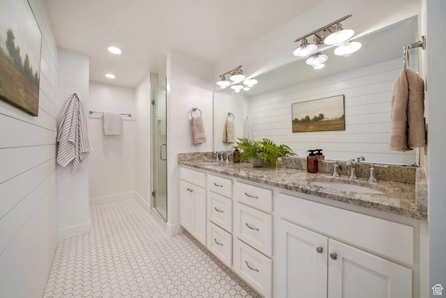 1767 N 1400 W, Provo, UT 84604 - bathroom with double vanity, a shower stall, and recessed lighting