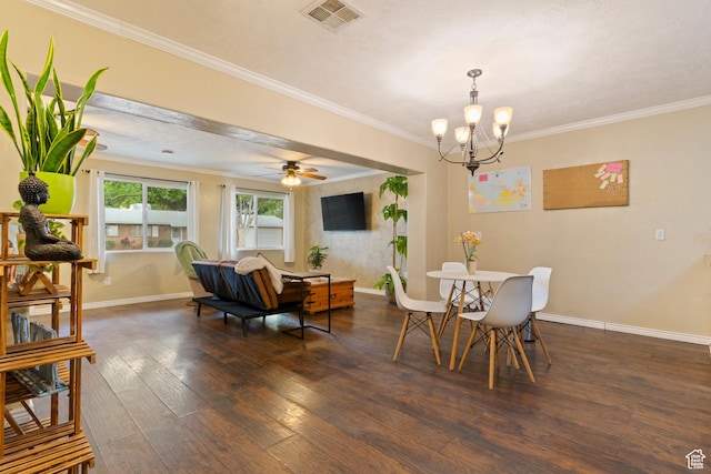 283 S 400 W, Hurricane, UT 84737 - dining area with wood finished floors, ornamental molding, a chandelier, and a ceiling fan