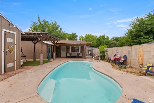 283 S 400 W, Hurricane, UT 84737 - view of swimming pool with a fenced backyard, a patio, a pergola, and an outdoor structure
