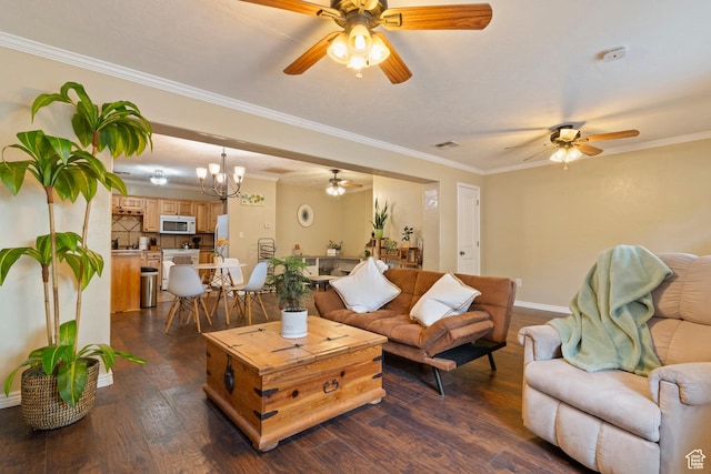 283 S 400 W, Hurricane, UT 84737 - living area featuring a chandelier, a ceiling fan, dark wood finished floors, and crown molding