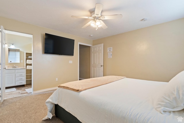 283 S 400 W, Hurricane, UT 84737 - bedroom featuring light carpet, a ceiling fan, and connected bathroom