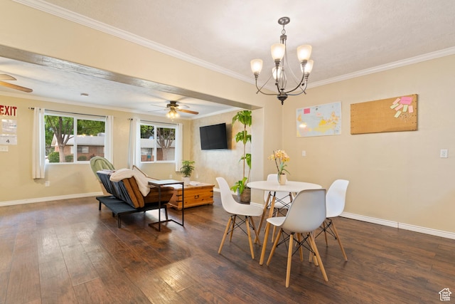 283 S 400 W, Hurricane, UT 84737 - dining space featuring a ceiling fan, dark wood-type flooring, ornamental molding, and a chandelier