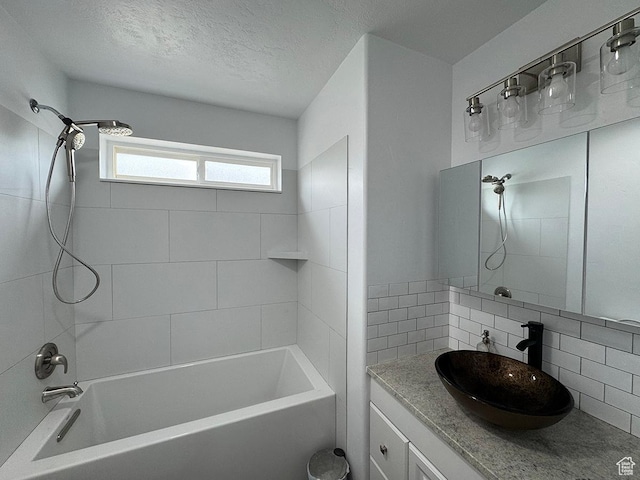 34840 N 10265 E, Fairview, UT 84629 - full bath with backsplash, vanity, bathing tub / shower combination, and a textured ceiling