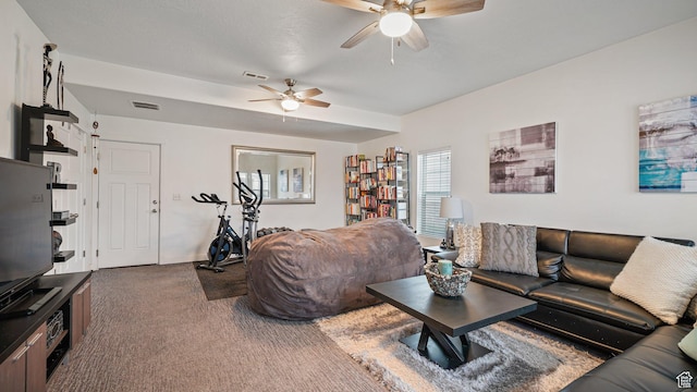 319 N 750 E, Vineyard, UT 84059 - living room featuring ceiling fan and dark carpet