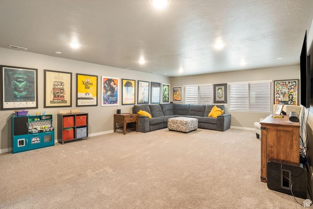 2319 N Penstemon Way, Lehi, UT 84043 - carpeted living room featuring baseboards and a textured ceiling