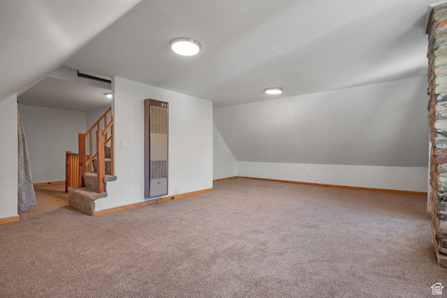 1145 Kensington Ave, Salt Lake City, UT 84105 - additional living space with a heating unit, lofted ceiling, carpet flooring, and stairway