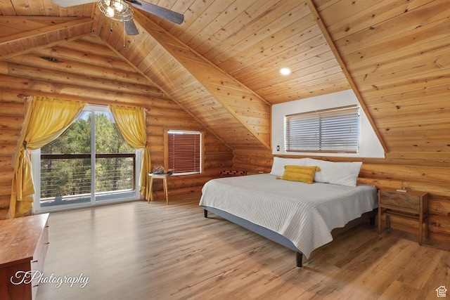503 S Cottonwood Dr, Brookside, UT 84782 - bedroom with log walls, wooden ceiling, wood finished floors, and access to outside