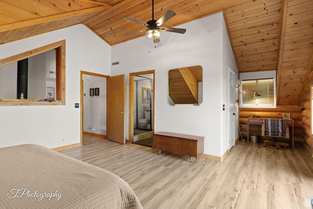 503 S Cottonwood Dr, Brookside, UT 84782 - bedroom featuring lofted ceiling, wood ceiling, light wood-type flooring, rustic walls, and ensuite bathroom