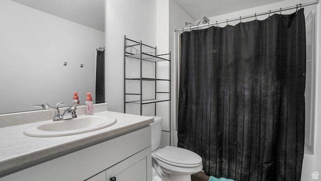 5681 W Pelican Ridge Ln, Salt Lake City, UT 84118 - full bathroom with vanity, a textured ceiling, and a shower with shower curtain