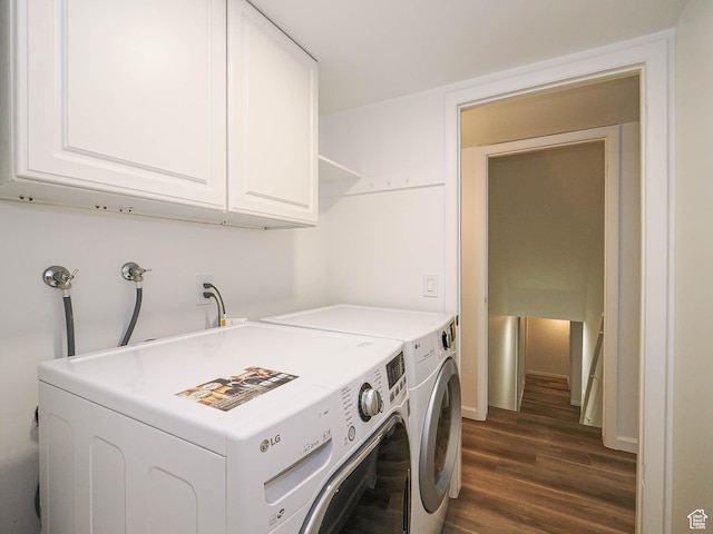 9971 S Borg Dr, Sandy, UT 84092 - laundry room featuring dark wood-style flooring, independent washer and dryer, and cabinet space