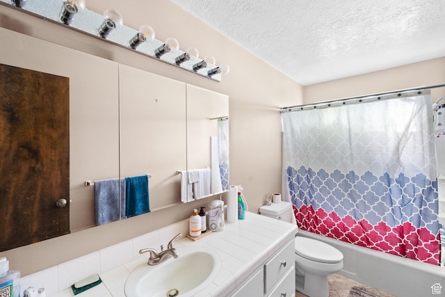 1602 S 550 W, Woods Cross, UT 84087 - bathroom with vanity, shower / bathtub combination with curtain, and a textured ceiling
